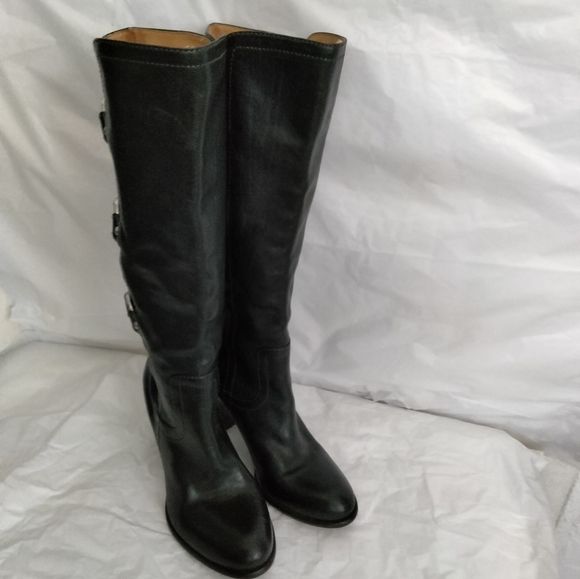 Frye Fiona 3 Strap Black Leather High Heel Womens  riding Boots Size 6M - Picture 10 of 16